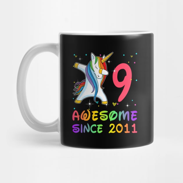 Awesome Since 2011 Birthday Unicorn Dabbing Gift 9 Years Old by Soema